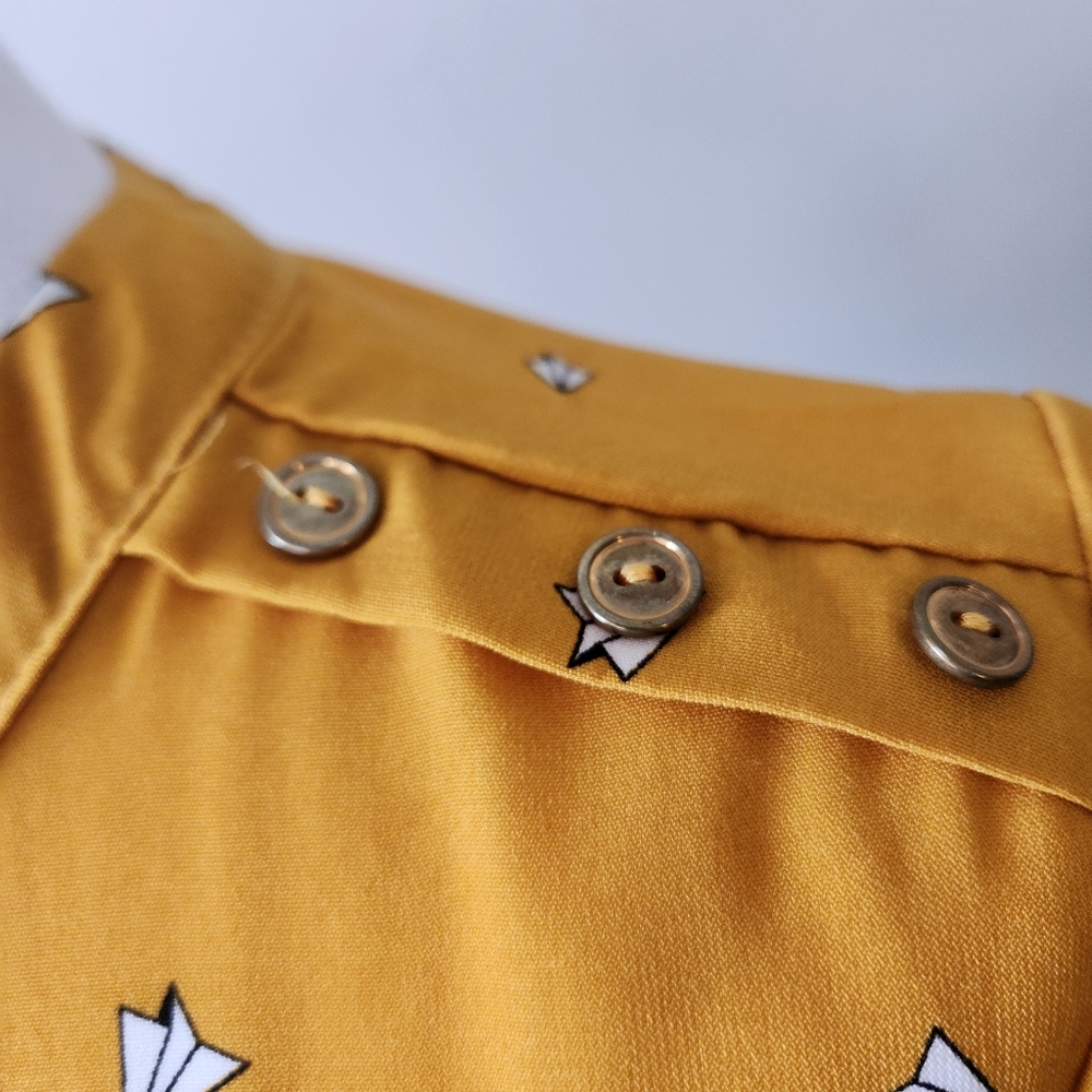 Sweet Rain Mustard Yellow Cap-Sleeve Mini Dress Paper Airplane Print Medium - Picture 8 of 15